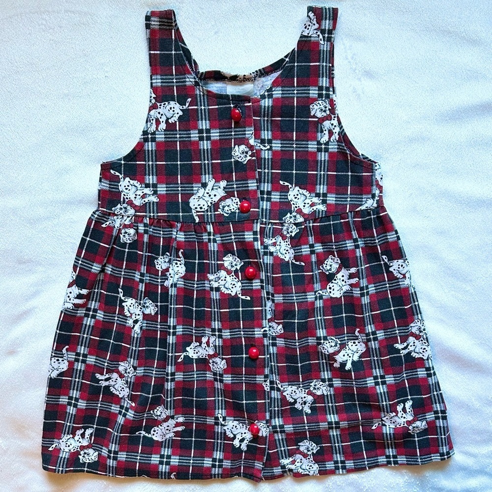 Unbranded Vintage Girls Plaid Tank Dress 6X Dalmatian Dog Red Black Wht Holiday